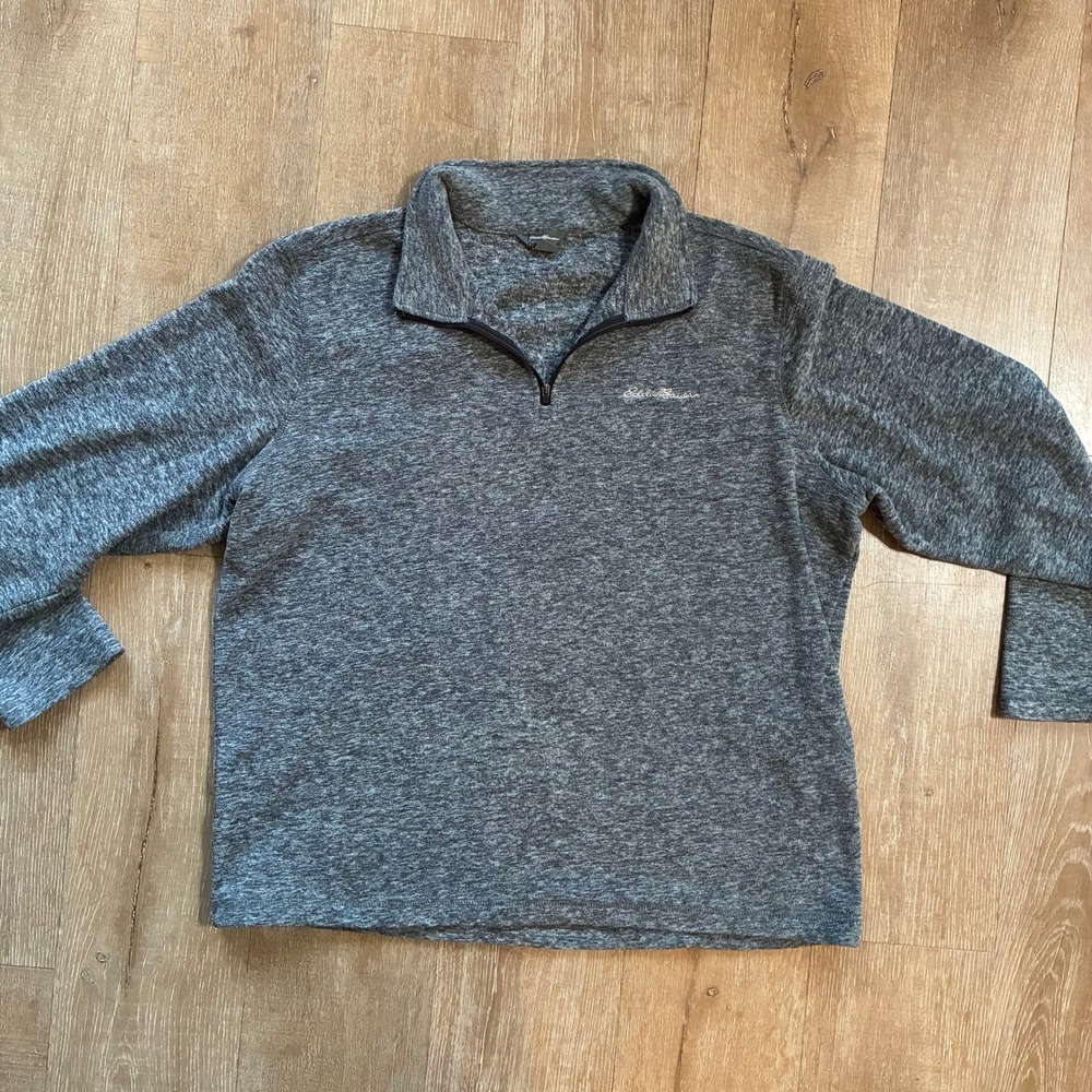 Eddie Bauer Heather Gray Fleece Quarter Zip Pullover Sweater Jacket Mens Large